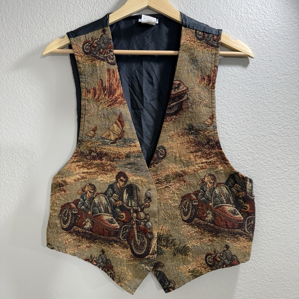 Vintage 80s Tapestry Vest Academia Motorcycle Boho Edwardian - Picture 4 of 16